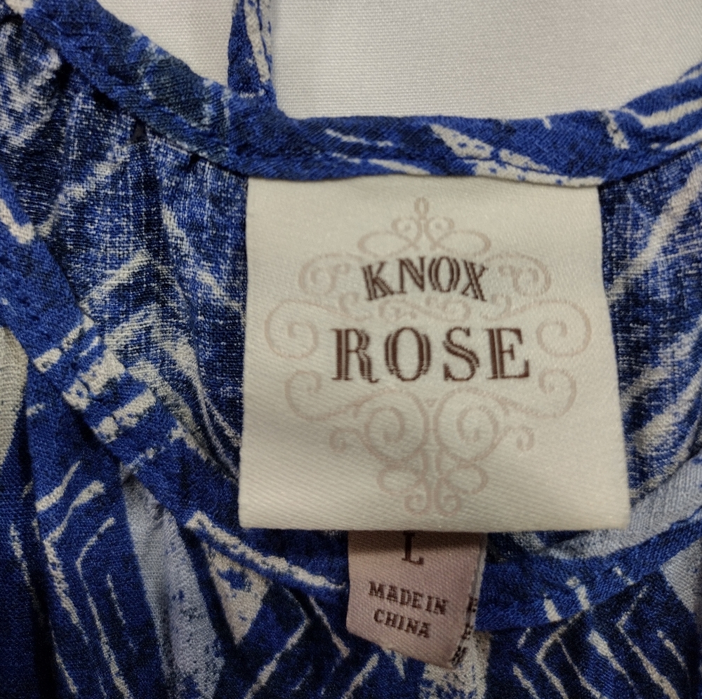 Knox Rose Puff Short Sleeve Tiered Dress Blue Paisley Beach Prairie Size L - Picture 9 of 10
